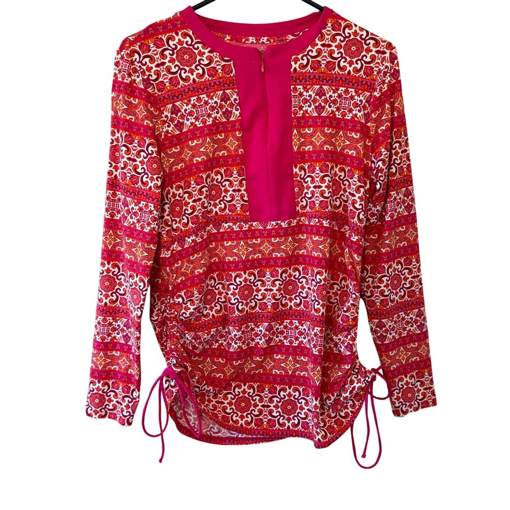 Women's Lands' End Adjustable 1/4 Zip Swim Coverup Tunic Top Shirt Sz Med